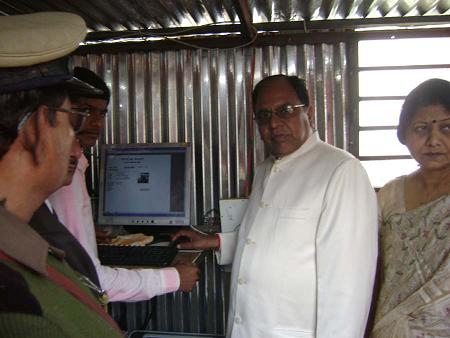 Sri N K Srivastava  District Judge inaugurating the VMS module at Deoghar  Jail
