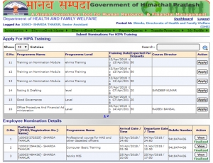 Screen shots of Trainee Module in Manav Sampada