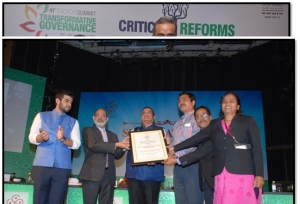 DIO NIC Kolhapur, Additional Collector Kolhapur & Deputy Election Officer Kolhapur receiving Skoch Award for eDISNIC from the Skoch Development