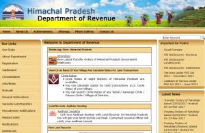 Home page of the HP Revenue Department Website with Aadhaar seeding Link