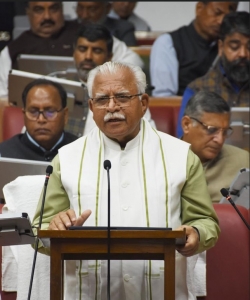 Haryana Chief Minister, Shri Manohar Lal presenting the State Annual Budget for the year 2023-24 during the ongoing Budget Session of Haryana Vidhan S