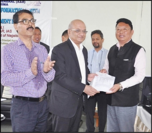 L-R:Sh.Hemanta Kr. Saikia,STD&SIO-Nagaland,NIC,Sh.Pankaj Kumar(IAS),Chief Secretary,& Sh.E.Mhonbemo Patton,IA&AS,Pr.AG(A&E), Nagaland.