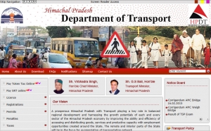 Screen shot showing Home page of Departmental Web Site http://himachal.nic.in/transport