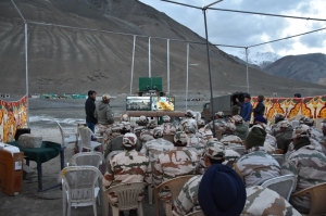 Venue of Hon'ble Prime Minister VC with ITBP Jawans at Pangong Lake on rehearsal day in full uniform