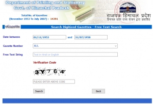 Digitized Gazette Free Text Search Interface at http://rajpatrahimachal.nic.in